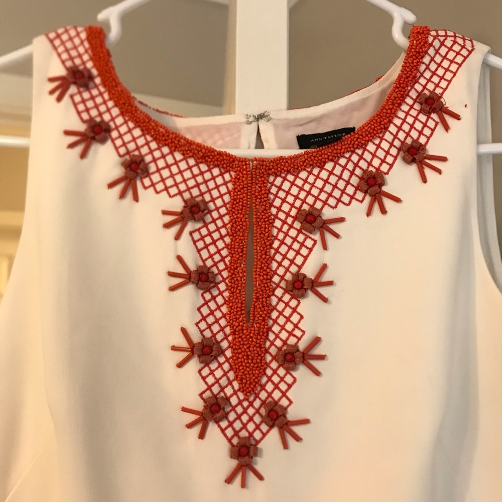 Ann Taylor cream and orange beaded shift dress